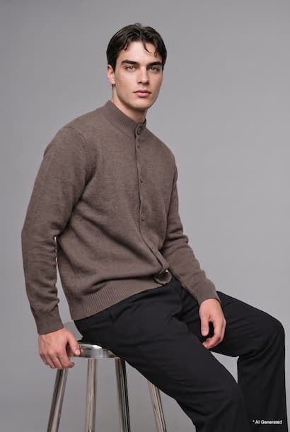 Standard Fit High Neck Basic Knit Cardigan (4)