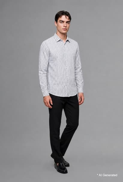 Modern Fit Polo Collar Cotton Striped Shirt
