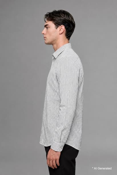 Modern Fit Polo Collar Cotton Striped Shirt (٣)