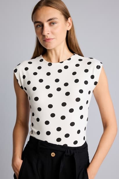 Slim Fit Ribbed Polka Dot Crew Neck Short Sleeve T-Shirt