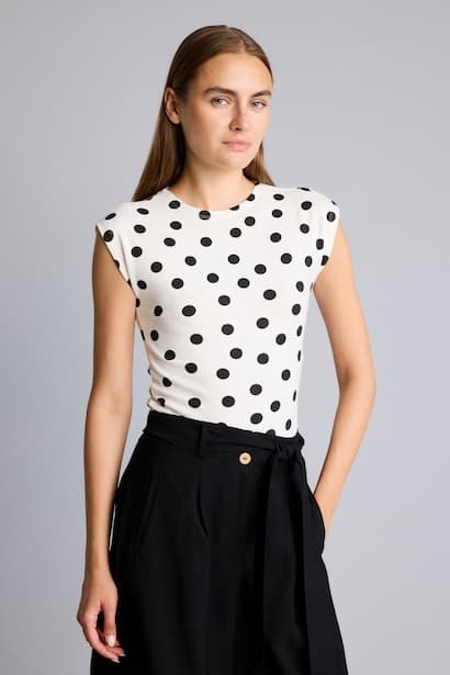 Slim Fit Ribbed Polka Dot Crew Neck Short Sleeve T-Shirt (3)