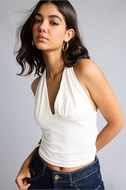 Fitted V-Neck White Top