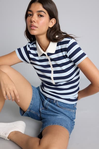 Slim Fit Polo Collar Ribana Short Sleeve T-Shirt