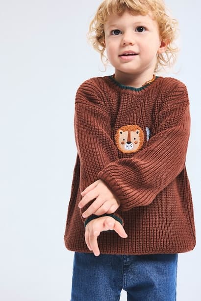 Baby Boy Oversize Fit Embroidery Detailed Knit Pullover (٣)