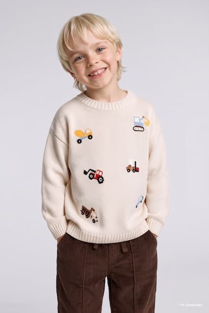 Baby Boy Oversize Fit Vehicle Embroidery Knit Pullover