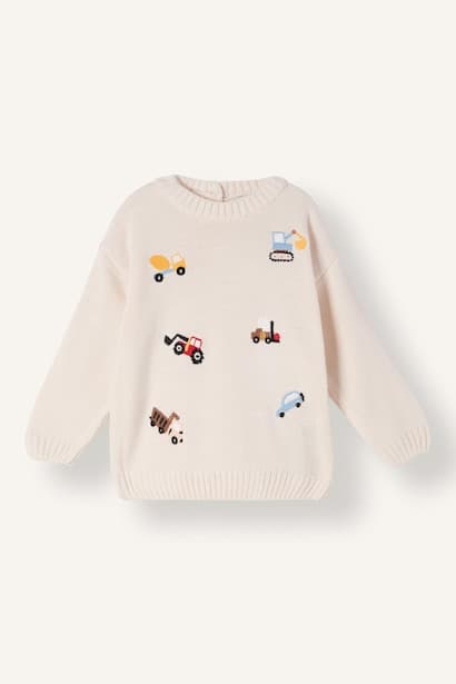 Baby Boy Oversize Fit Vehicle Embroidery Knit Pullover (٤)