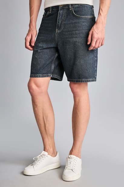 Straight Fit Navy Blue Denim Shorts (٣)