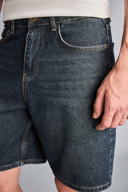 Straight Fit Navy Blue Denim Shorts (٤)