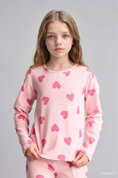 Girl 100% Cotton Long Sleeve Top and Flared Pants 2-Piece Pyjama Set Homewear (٣)
