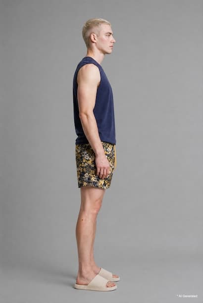 Floral Print Yellow Long Swim Shorts Swimming Short