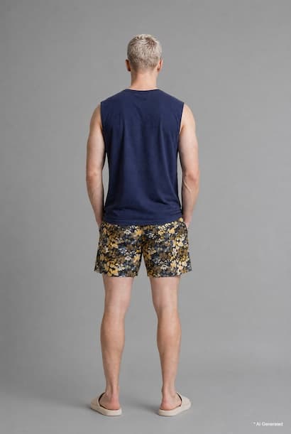 Floral Print Yellow Long Swim Shorts (3)