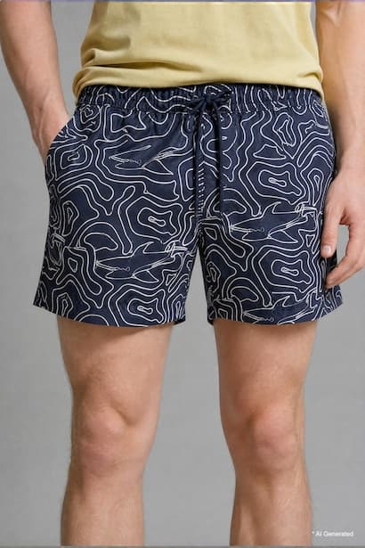 Printed Navy Swim Shorts Swimming Short (٤)