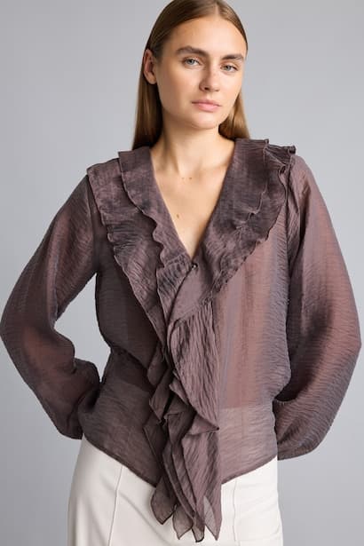 Fluid Fabric Long Sleeve V-Neck Blouse