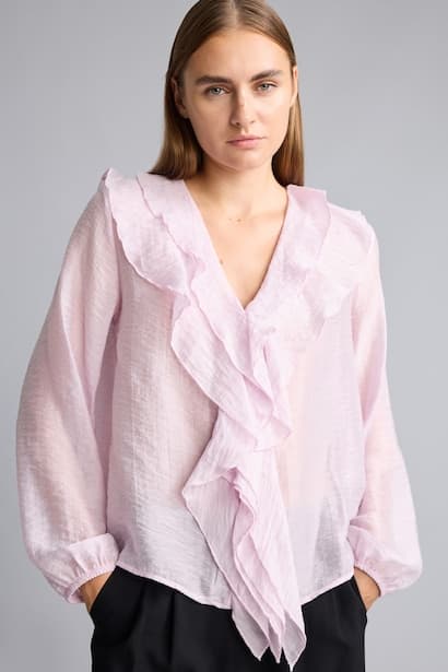 Fluid Fabric Long Sleeve V-Neck Blouse