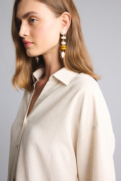 Shirt Collar Linen Blended Short Sleeve Shirt (4)