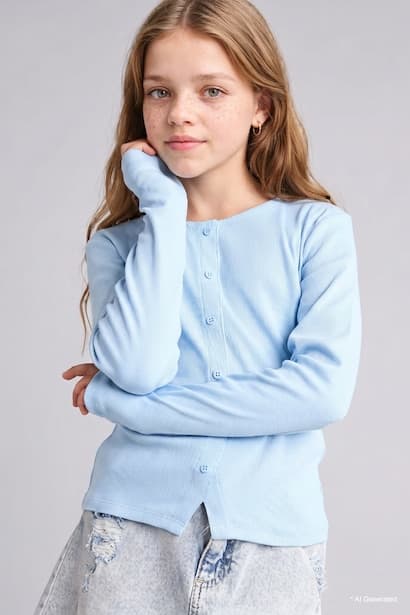 Girl Slim Fit Ribbed Long Sleeve T-Shirt