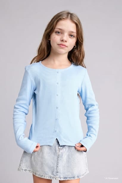 Girl Slim Fit Ribbed Long Sleeve T-Shirt (٣)