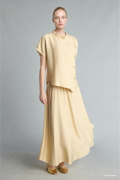 A-Line Elastic Waist Maxi Skirt (٣)