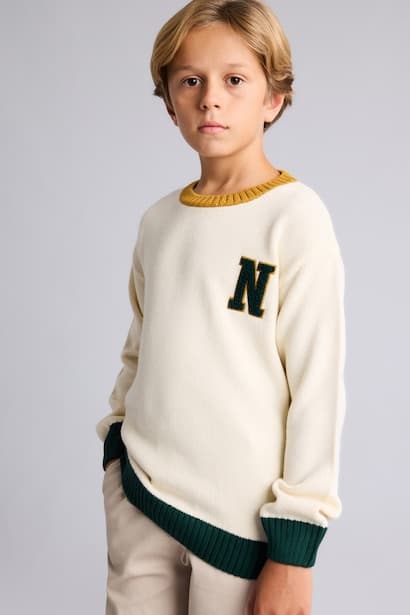 Boy Oversize Crew Neck Embroidered Knit Pullover