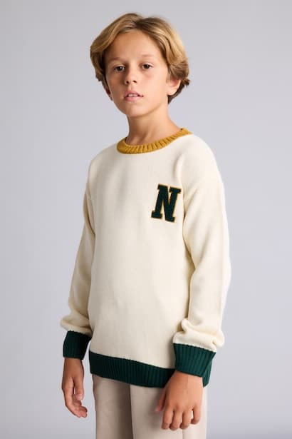Boy Oversize Crew Neck Embroidered Knit Pullover (٣)