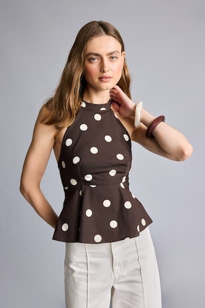 Regular Fit Halter Neck Poplin Sleeveless Blouse (٤)