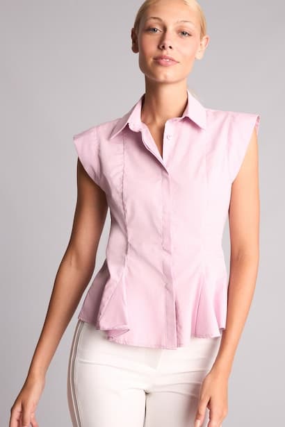 Slim Fit Shirt Collar Poplin Sleeveless Shirt