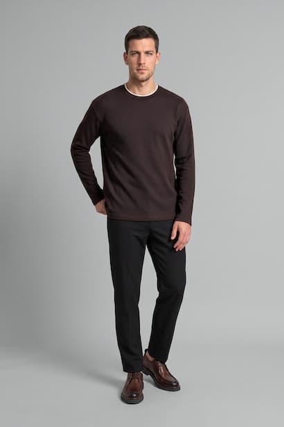 Regular Fit Basic Waffle-Textured Long Sleeve T-Shirt
