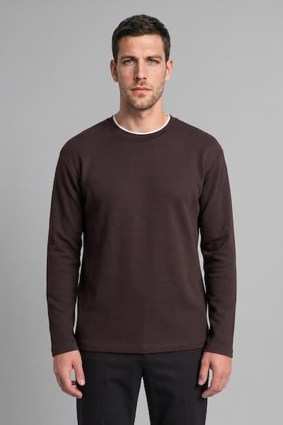 Regular Fit Basic Waffle-Textured Long Sleeve T-Shirt (3)