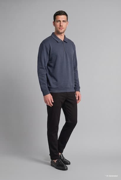 Polo Collar Long Sleeve Sweatshirt