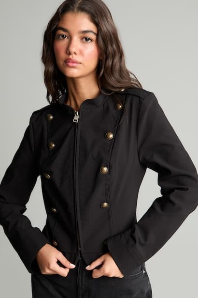 High Neck Button Detail Bengalin Napoleon Jacket (4)