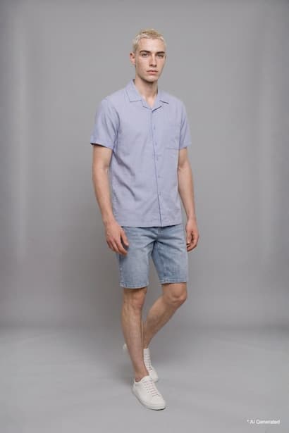 Boxy Fit Apache Neck Linen Blended Short Sleeve Shirt