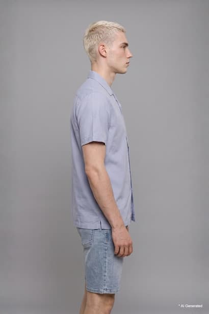 Boxy Fit Apache Neck Linen Blended Short Sleeve Shirt (٣)