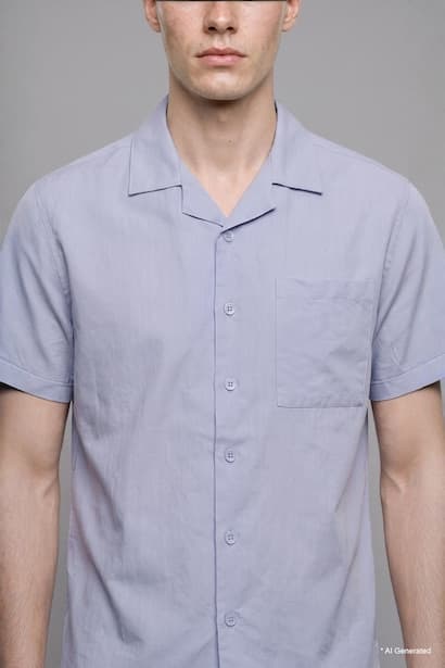 Boxy Fit Apache Neck Linen Blended Short Sleeve Shirt (٤)