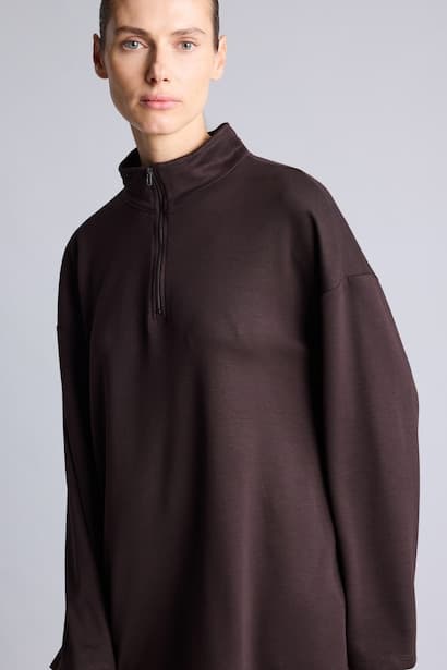 Regular Fit Mock Neck Half-Zip Long Sleeve Tunic