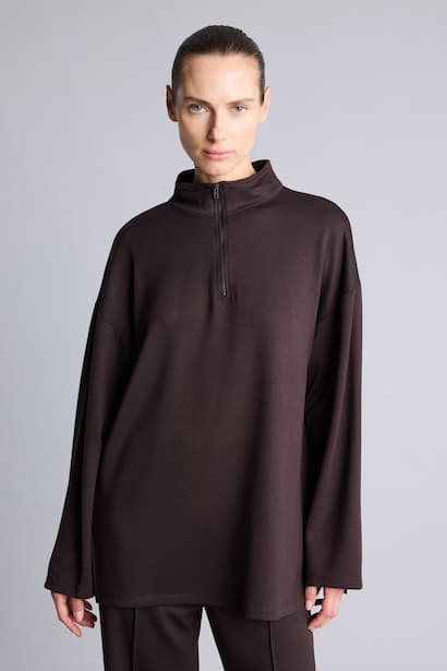 Regular Fit Mock Neck Half-Zip Long Sleeve Tunic (3)