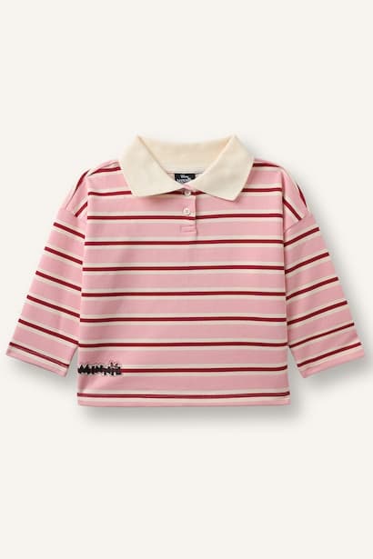 Baby Girl 100% Cotton Disney Mickey & Minnie Striped Polo Collar Sweatshirt