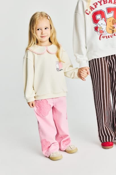 Baby Girl Miffy Regular Fit Baby Collar Thick Sweatshirt