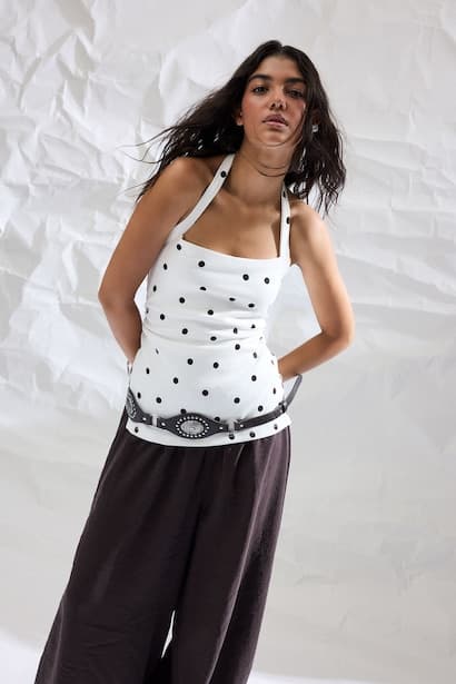 Slim Fit Ecru Halter Neck Tank Top