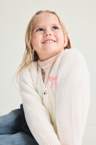 Baby Girl V-Neck 3D Bow Detail Knit Cardigan (3)