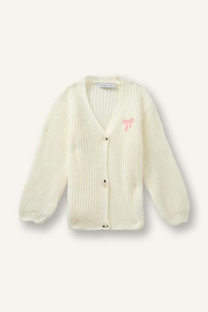Baby Girl V-Neck 3D Bow Detail Knit Cardigan (4)