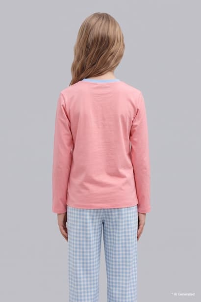 100% Cotton Long Sleeve Crew Neck Top and Elastic Waist Pyjama Trousers Set Homewear (٤)