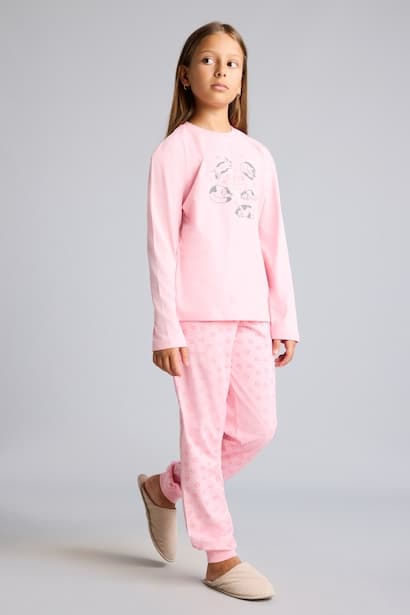 Girl 100% Cotton Printed Long Sleeve Top Long Bottom Pyjama Set Homewear