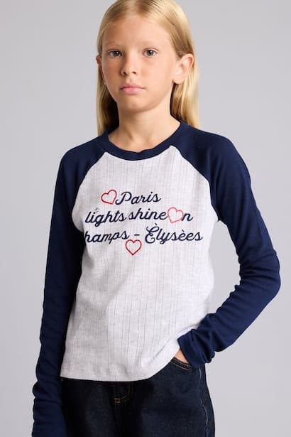 Girl 100% Cotton Crew Neck Printed Raglan T-Shirt