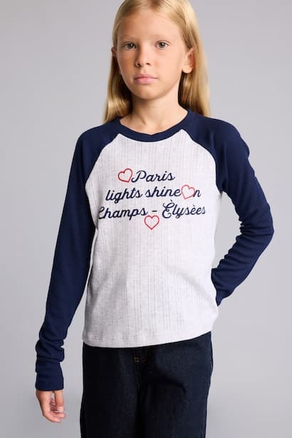 Girl 100% Cotton Crew Neck Printed Raglan T-Shirt (٣)
