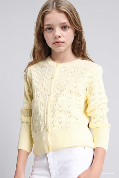 Girl Embroidered Knit Button Closure Cardigan