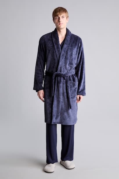 Regular Fit Plush Shawl Collar Belted Bathrobe Homewear