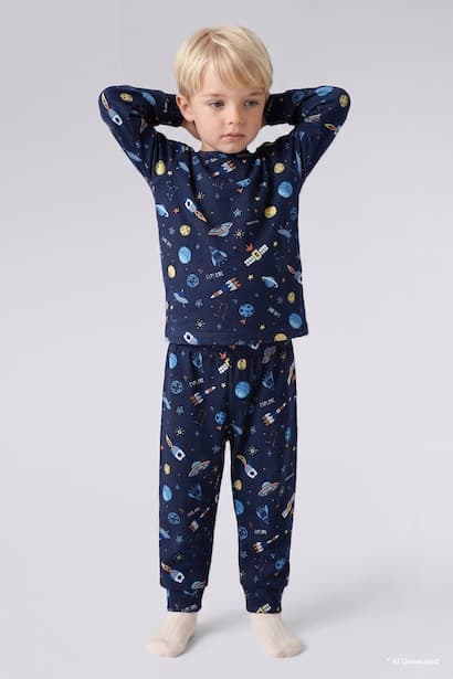 Baby Boy Space Print Velvet 2 Piece Pyjama Set Homewear