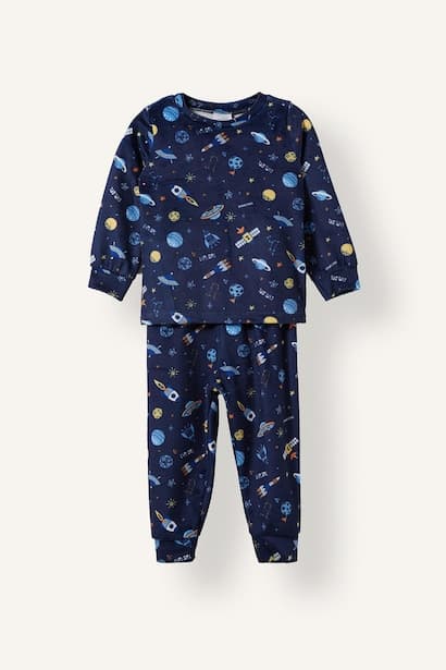 Baby Boy Space Print Velvet 2 Piece Pyjama Set Homewear (٤)