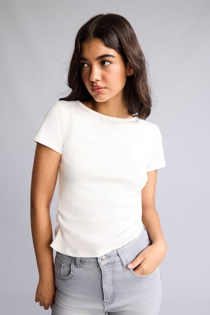 Fitted Fit Ribbed Boat Neck Short Sleeve T-Shirt (3)