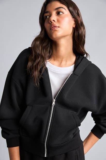 Crop Thick Sweatshirt Fabric Cardigan (٣)